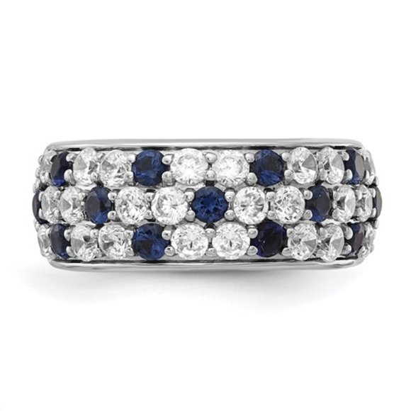 14k White Gold Lab Grown Diamond & blue Sapphire birthstone Dome Ring September - Picture 3 of 7